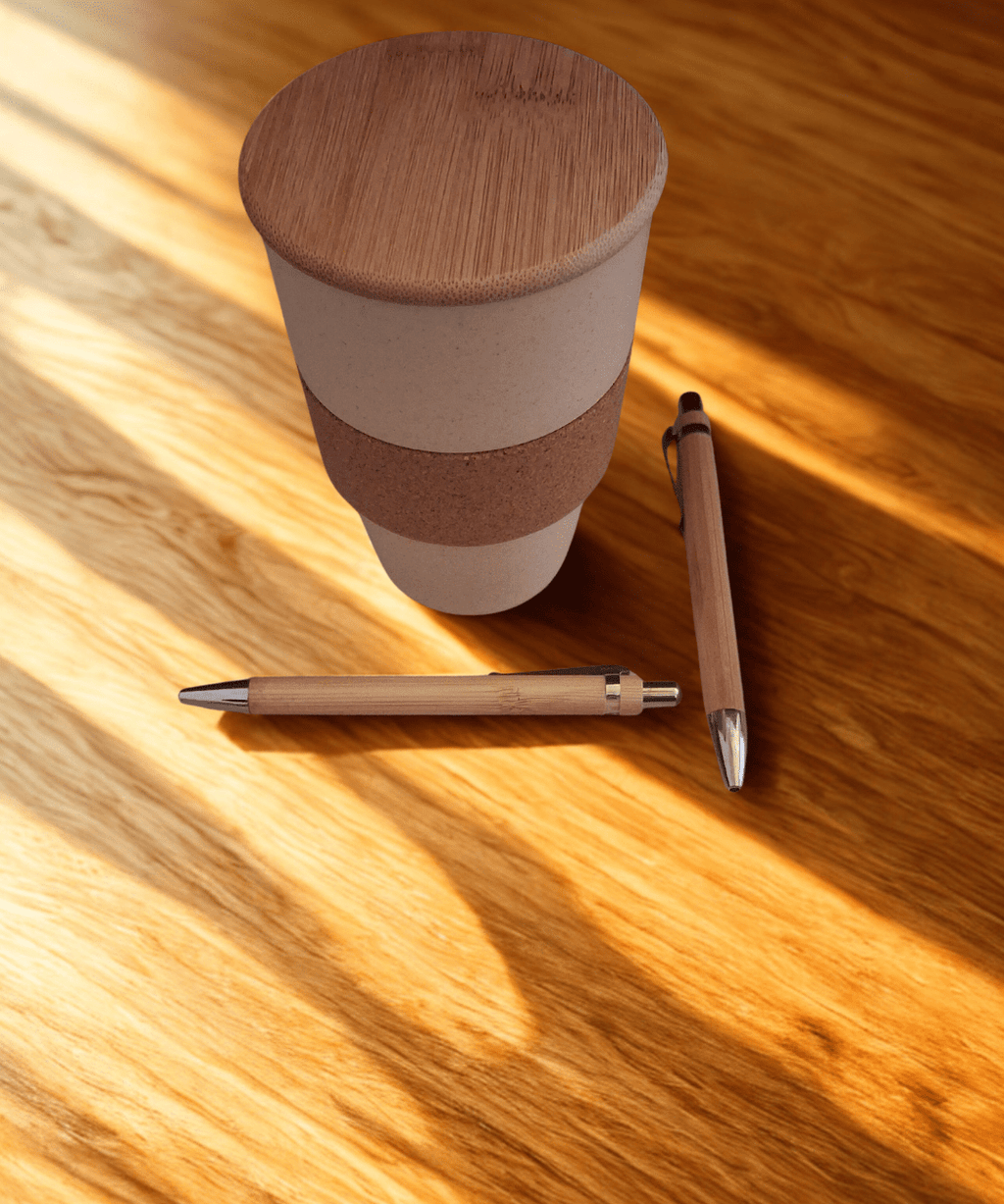 Wheat Straw Coffee Mug with bamboo lid & Bamboo Ball Pen Combo | Eco-friendly | Sustainable | - Near to Nature