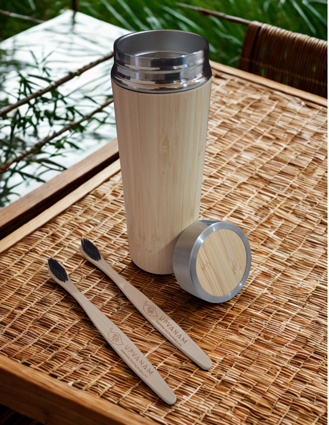 Bamboo Water Bottle & Bamboo Toothbrush Combo | Eco-friendly | Sustainable | Budget friendly | - Near to Nature