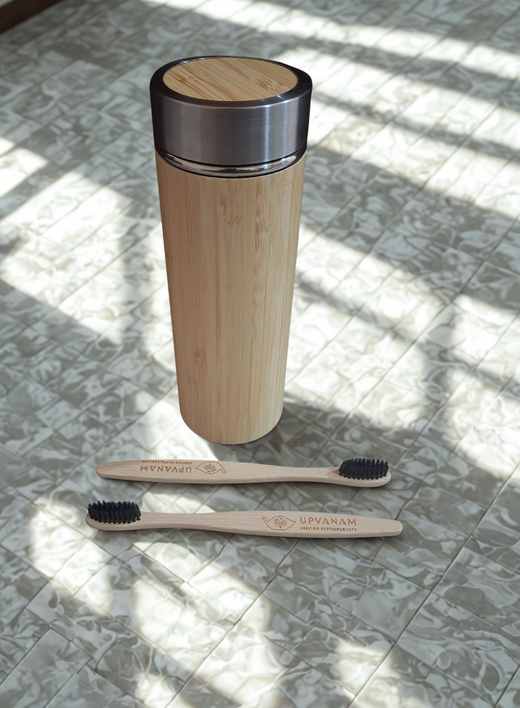 Bamboo Water Bottle & Bamboo Toothbrush Combo | Eco-friendly | Sustainable | Budget friendly | - Near to Nature