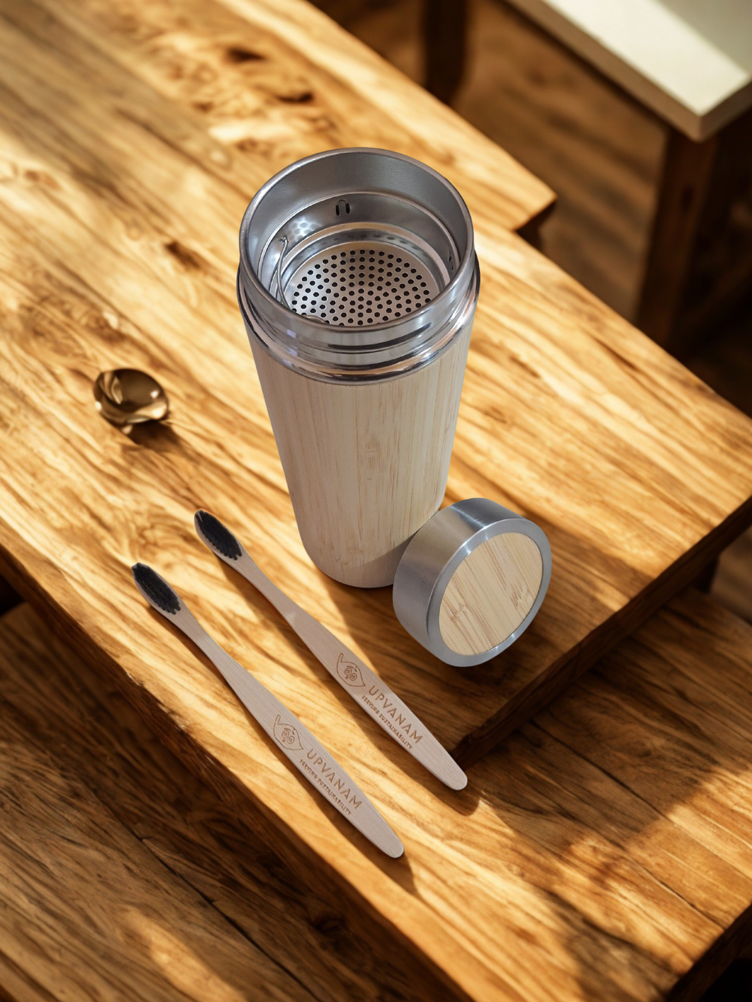 Bamboo Water Bottle & Bamboo Toothbrush Combo | Eco-friendly | Sustainable | Budget friendly | - Near to Nature