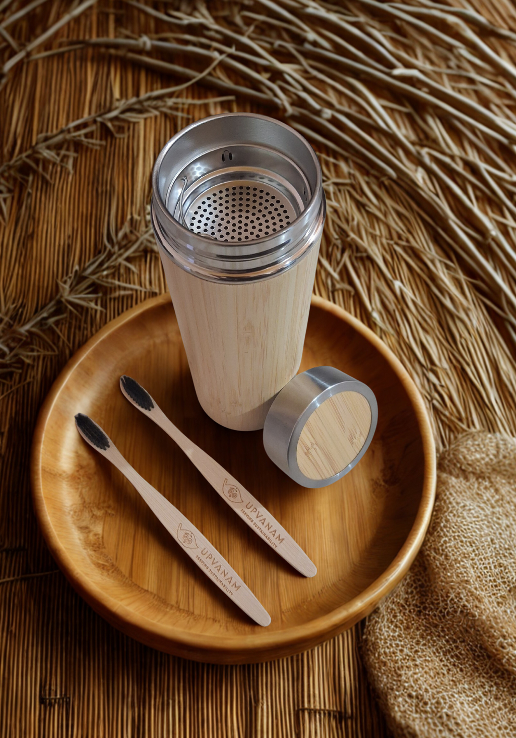 Bamboo Water Bottle & Bamboo Toothbrush Combo | Eco-friendly | Sustainable | Budget friendly | - Near to Nature