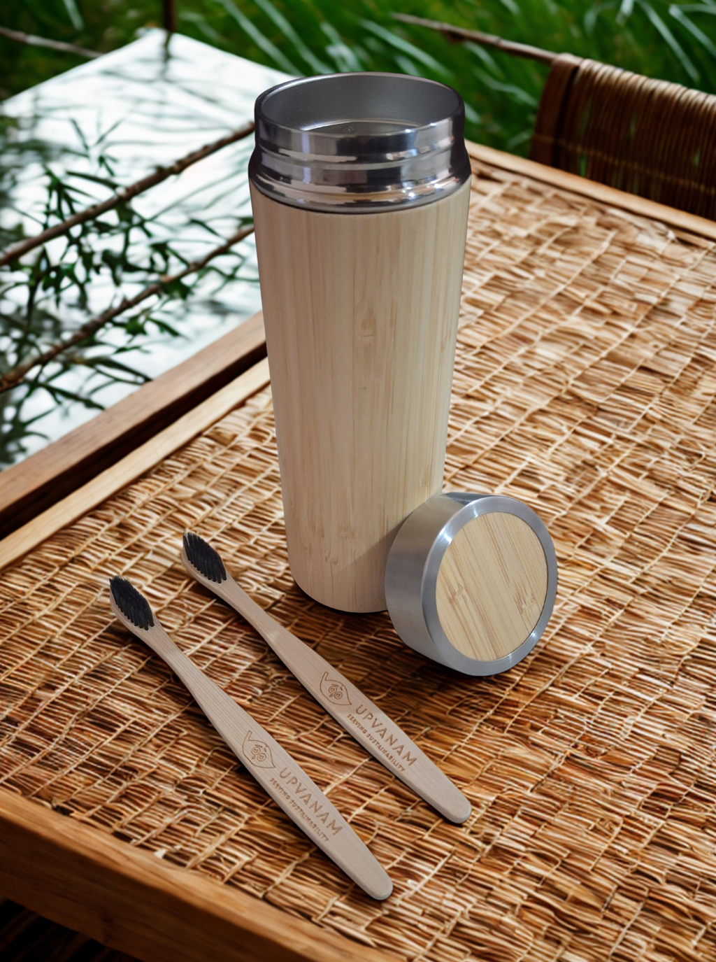 Bamboo Water Bottle & Bamboo Toothbrush Combo | Eco-friendly | Sustainable | Budget friendly | - Near to Nature