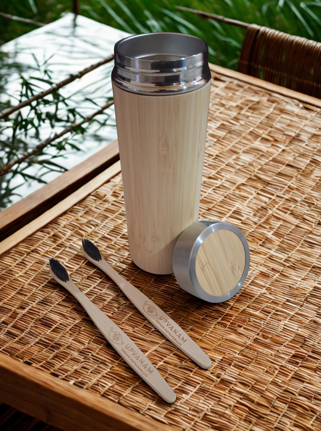 Bamboo Water Bottle & Bamboo Toothbrush Combo | Eco-friendly | Sustainable | Budget friendly | - Near to Nature
