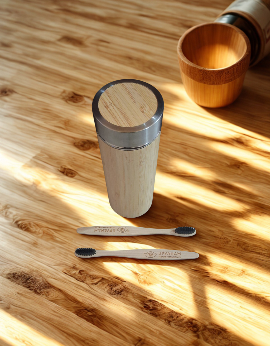 Bamboo Water Bottle & Bamboo Toothbrush Combo | Eco-friendly | Sustainable | Budget friendly | - Near to Nature