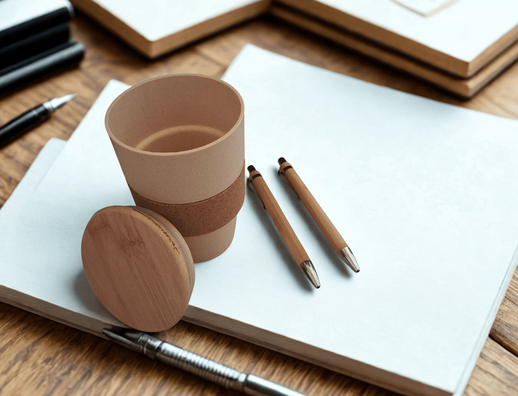 Wheat Straw Coffee Mug with bamboo lid & Bamboo Ball Pen Combo | Eco-friendly | Sustainable | - Near to Nature