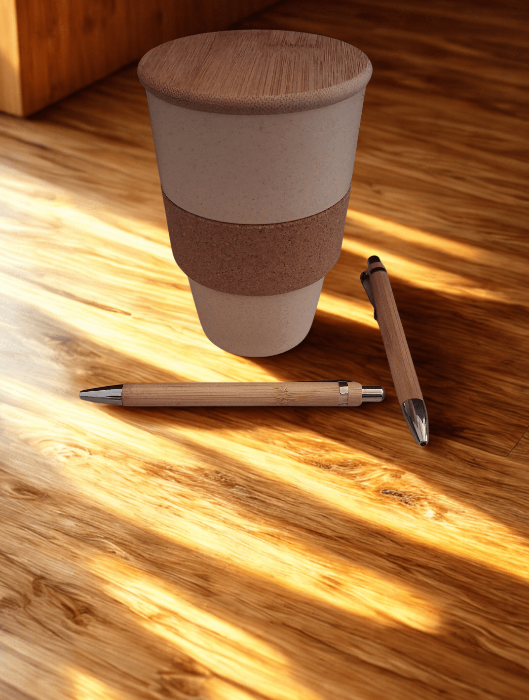 Wheat Straw Coffee Mug with bamboo lid & Bamboo Ball Pen Combo | Eco-friendly | Sustainable | - Near to Nature