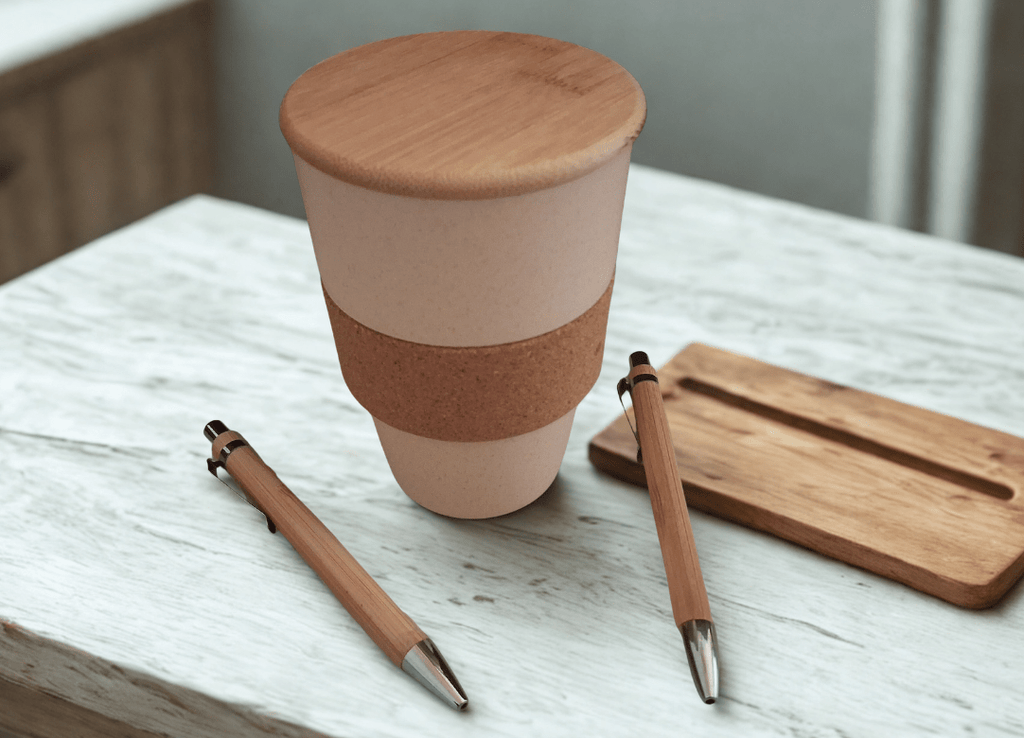 Wheat Straw Coffee Mug with bamboo lid & Bamboo Ball Pen Combo | Eco-friendly | Sustainable | - Near to Nature