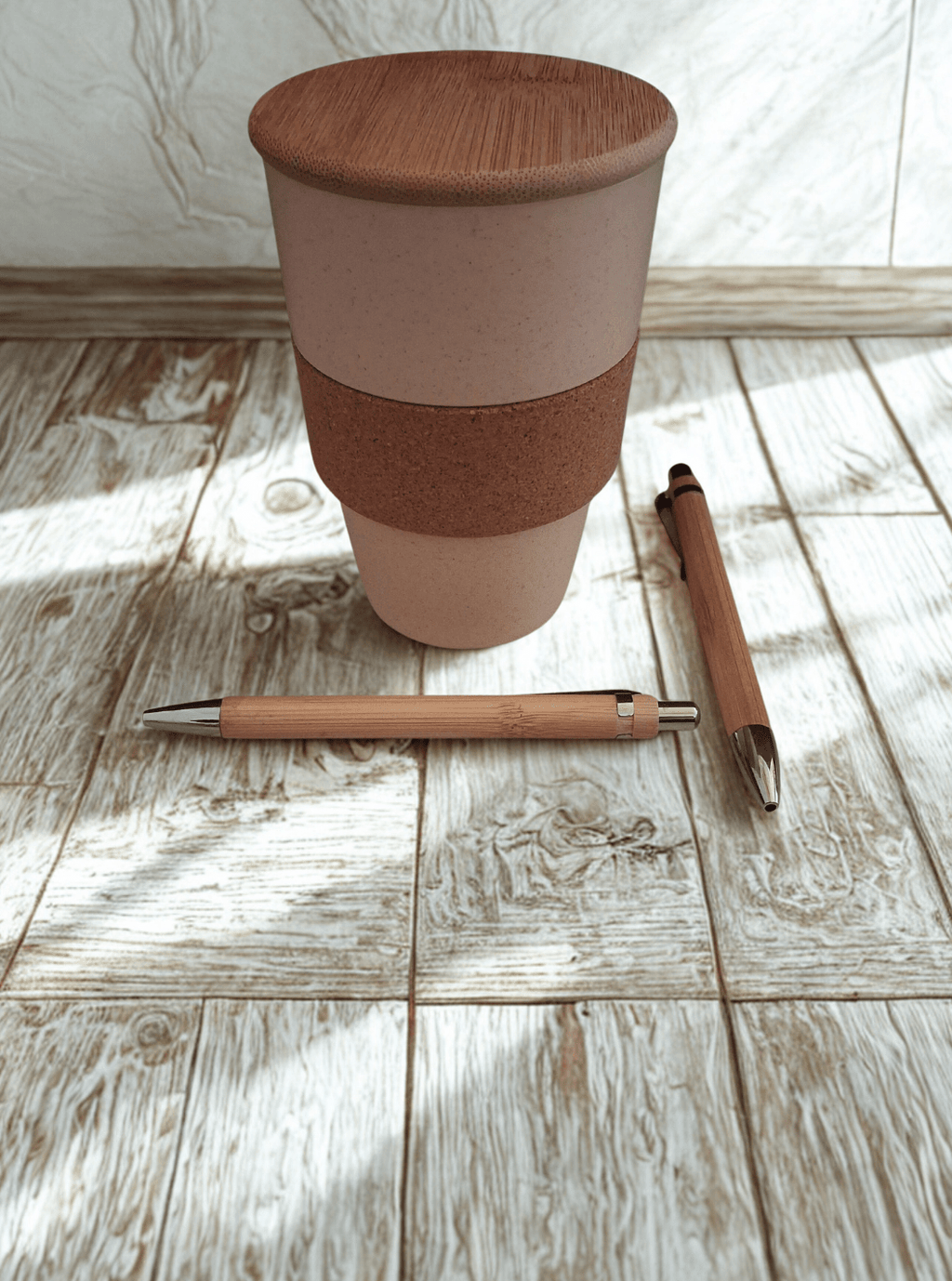 Wheat Straw Coffee Mug with bamboo lid & Bamboo Ball Pen Combo | Eco-friendly | Sustainable | - Near to Nature