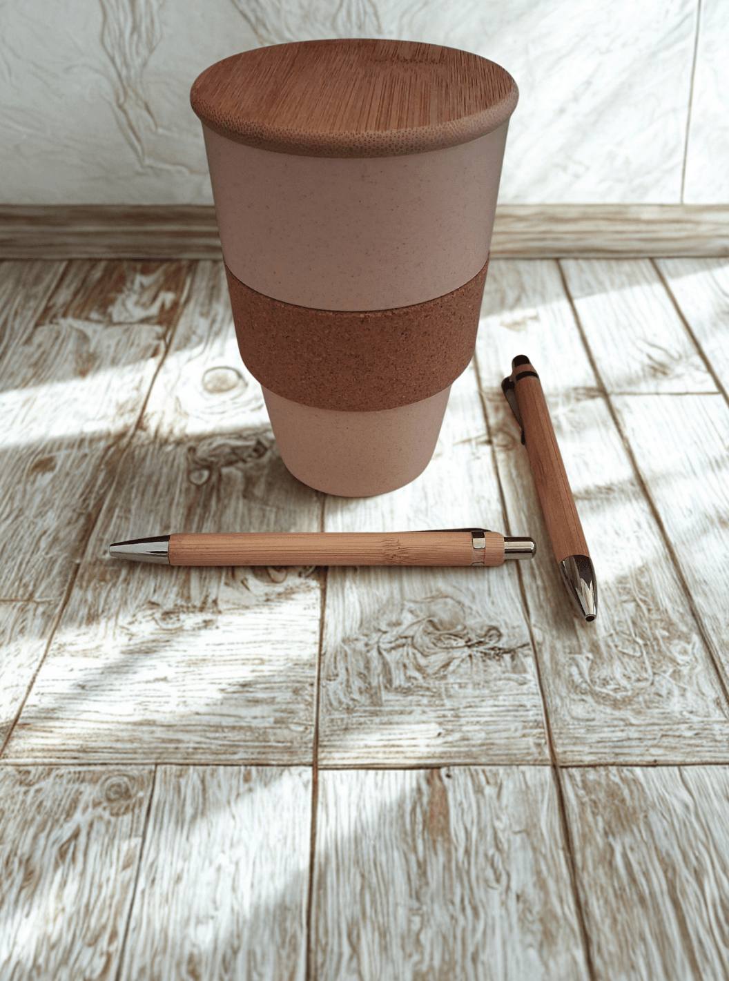 Wheat Straw Coffee Mug with bamboo lid & Bamboo Ball Pen Combo | Eco-friendly | Sustainable | - Near to Nature