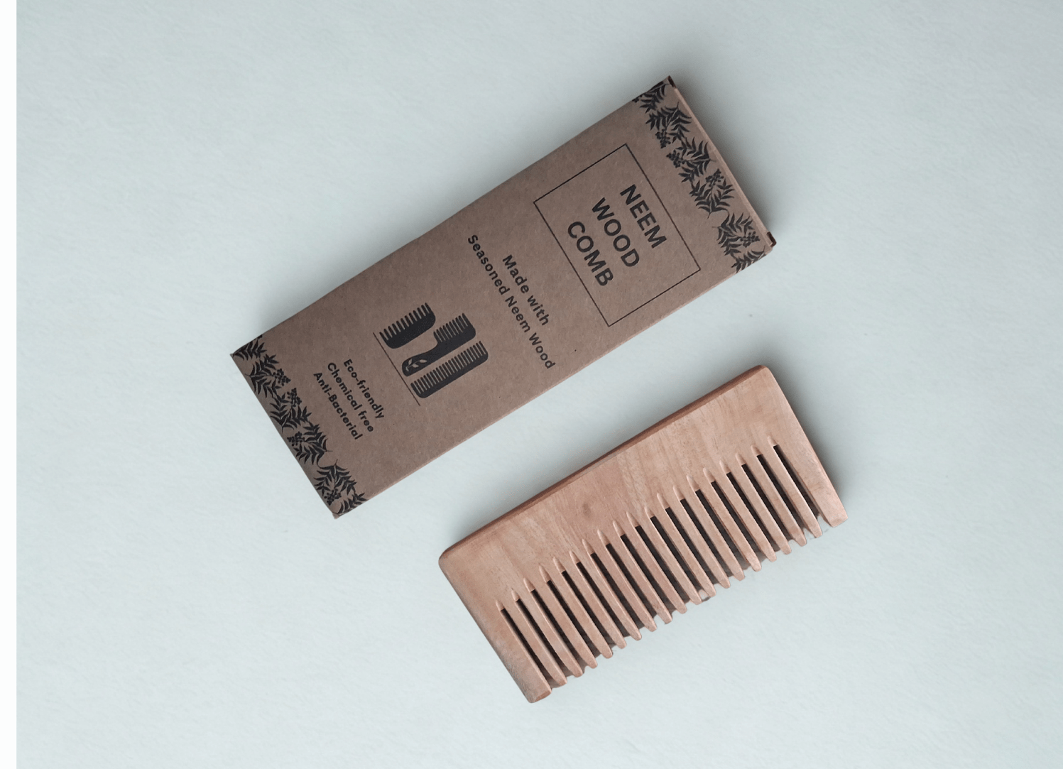 Kacchi Neem Wood Comb|Natural Herbs and Oil treated|Seasoned|Anti-bacterial|Detangle comb - Near to Nature