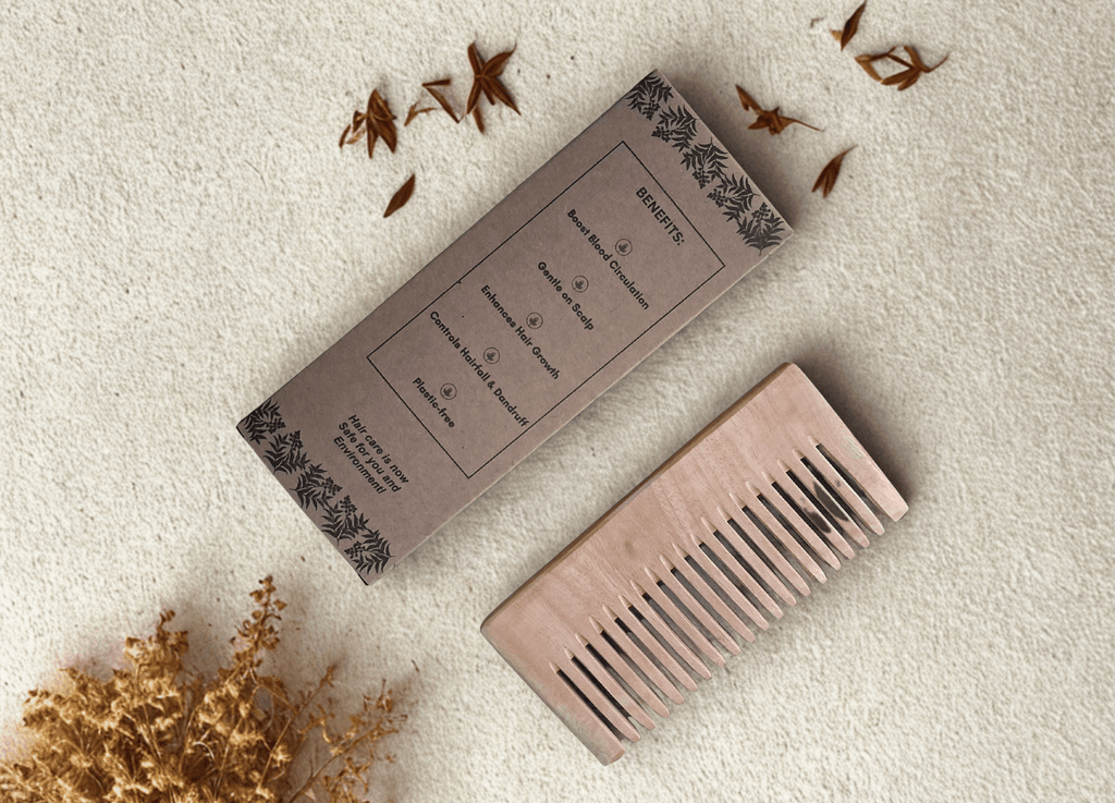 Kacchi Neem Wood Comb|Natural Herbs and Oil treated|Seasoned|Anti-bacterial|Detangle comb - Near to Nature