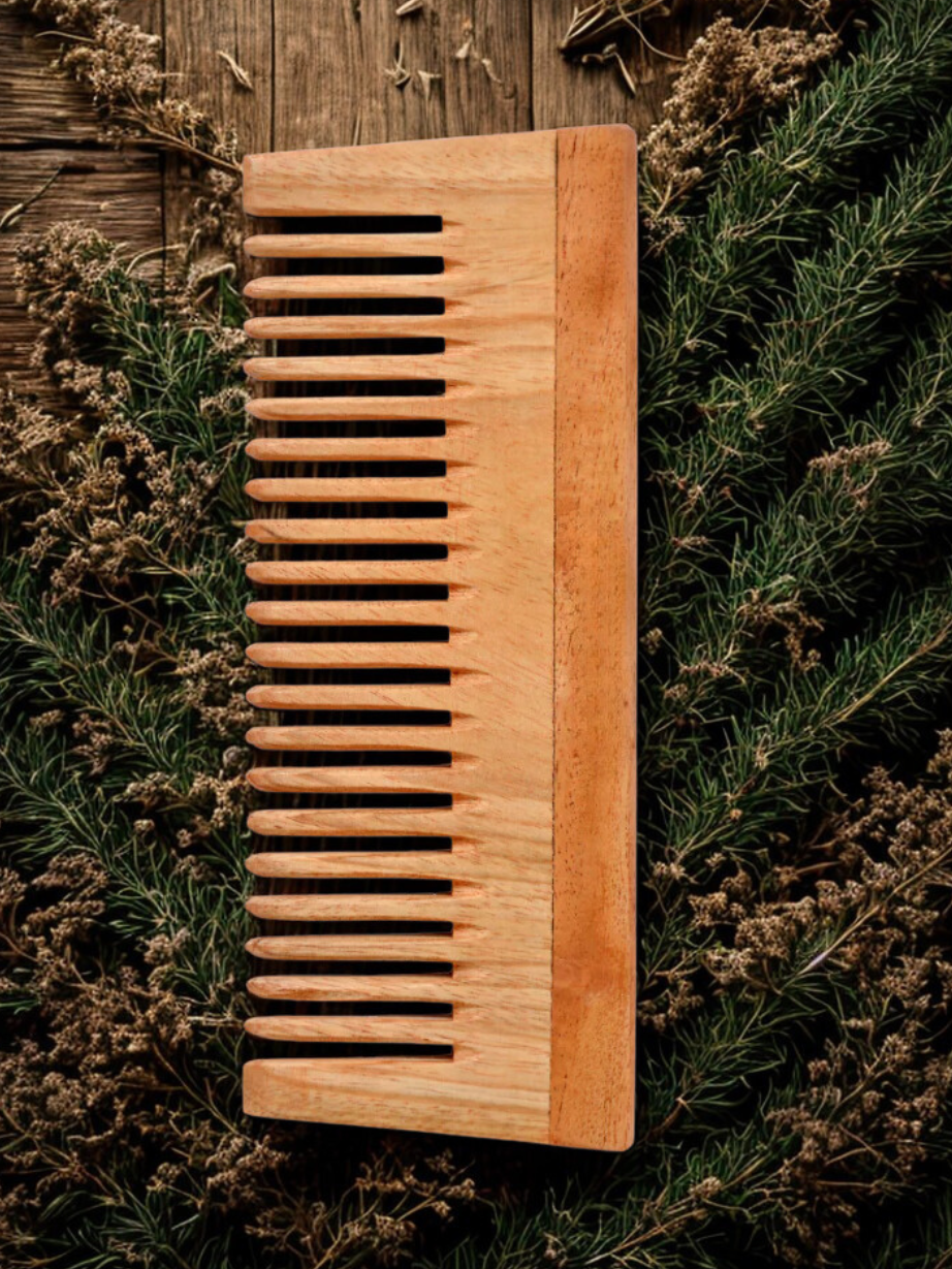 Kacchi Neem Wood Comb | Natural Herbs and Oil treated | Seasoned | Anti-bacterial | Set 0f 3 | - Near to Nature