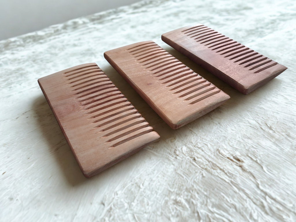 Kacchi Neem Wood Comb | Natural Herbs and Oil treated | Seasoned | Anti-bacterial | Set 0f 3 | - Near to Nature