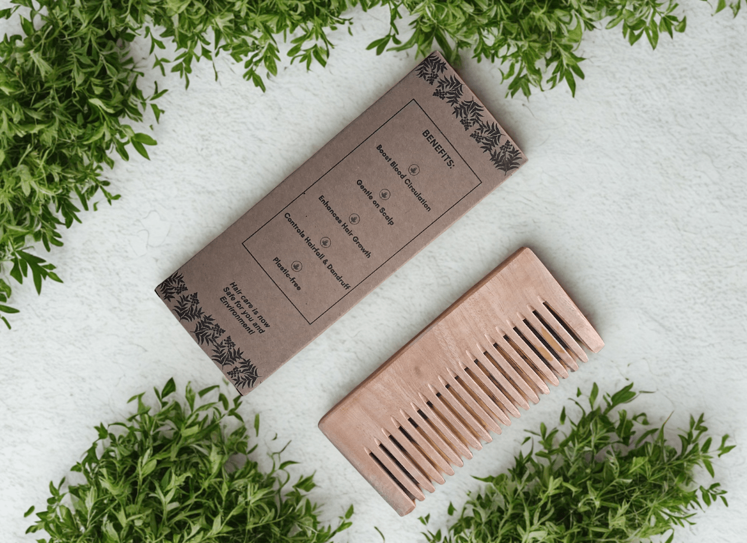 Kacchi Neem Wood Comb|Natural Herbs and Oil treated|Seasoned|Anti-bacterial|Detangle comb - Near to Nature