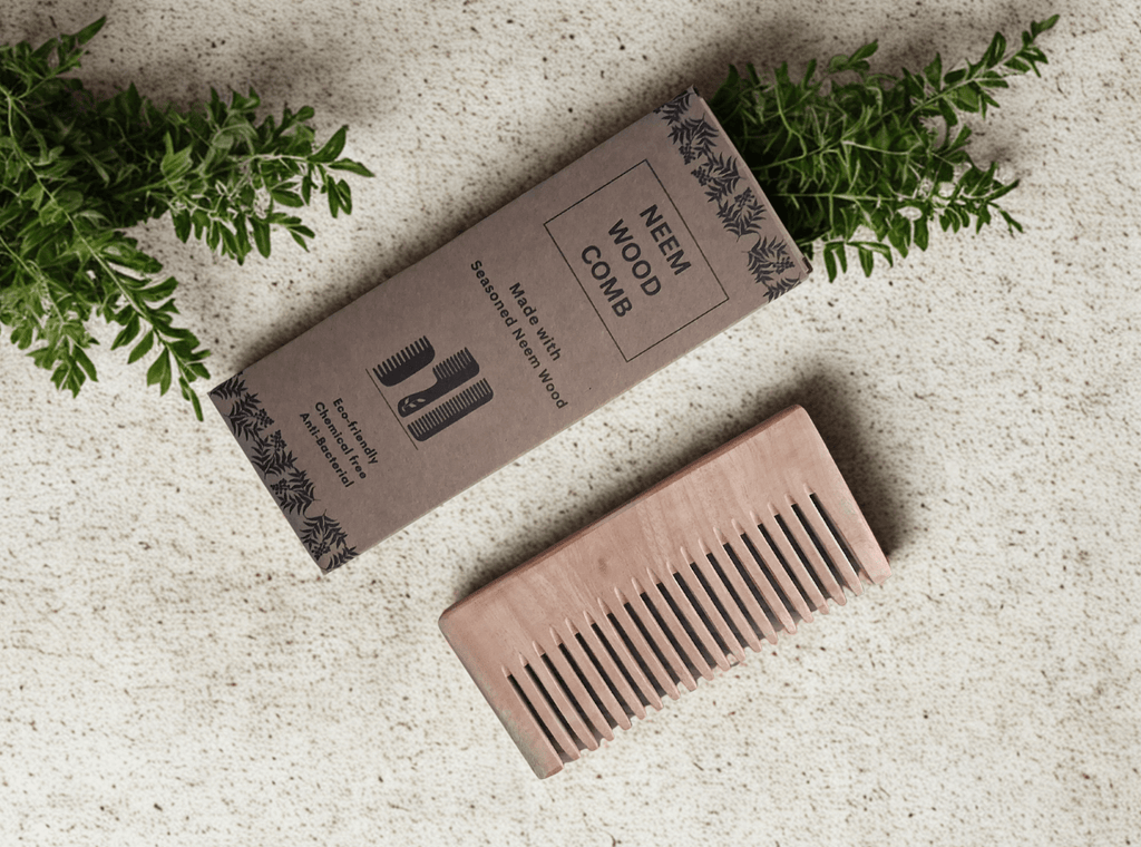 Kacchi Neem Wood Comb|Natural Herbs and Oil treated|Seasoned|Anti-bacterial|Detangle comb - Near to Nature