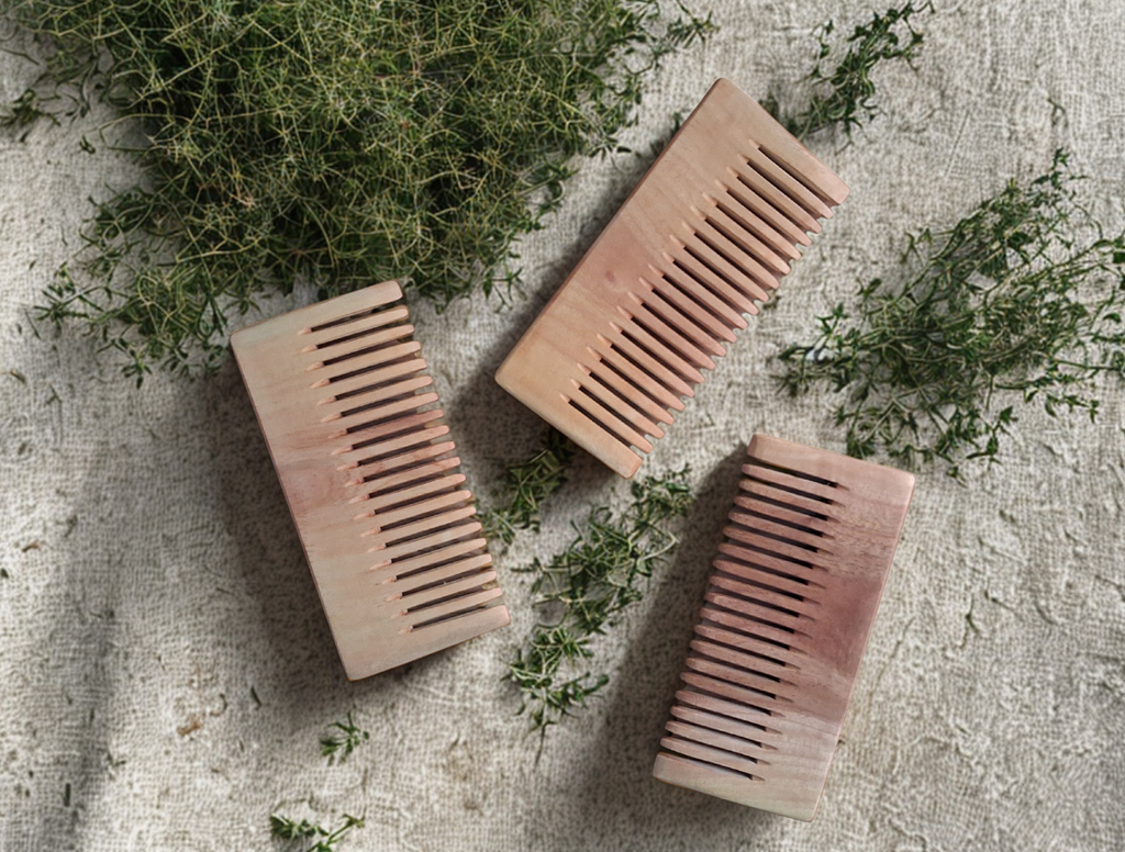 Kacchi Neem Wood Comb | Natural Herbs and Oil treated | Seasoned | Anti-bacterial | Set 0f 3 | - Near to Nature