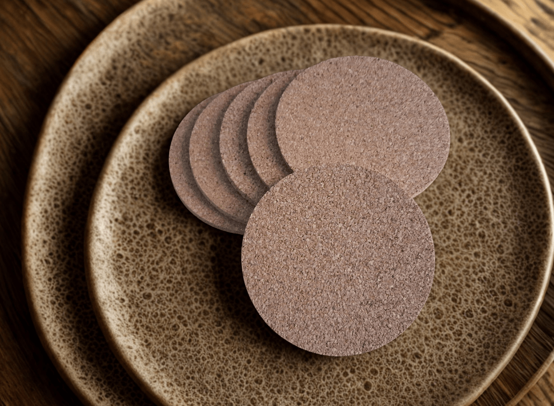 Wood Cork Coaster|Eco-friendly|Natural|Sustainable|Round|Home & Office|Set of 6| - Near to Nature