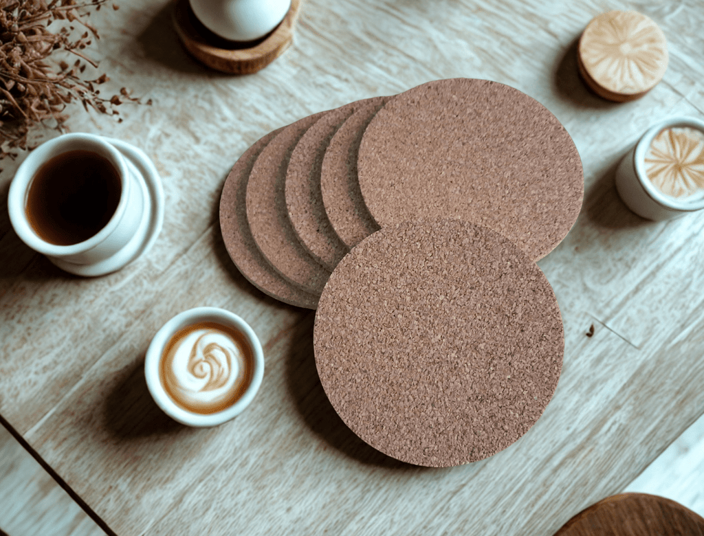 Wood Cork Coaster|Eco-friendly|Natural|Sustainable|Round|Home & Office|Set of 6| - Near to Nature