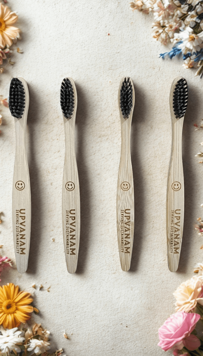 Organic Bamboo Toothbrush | Eco-friendly | Charcoal infused bristles | Kids | Set of 4 | - Near to Nature