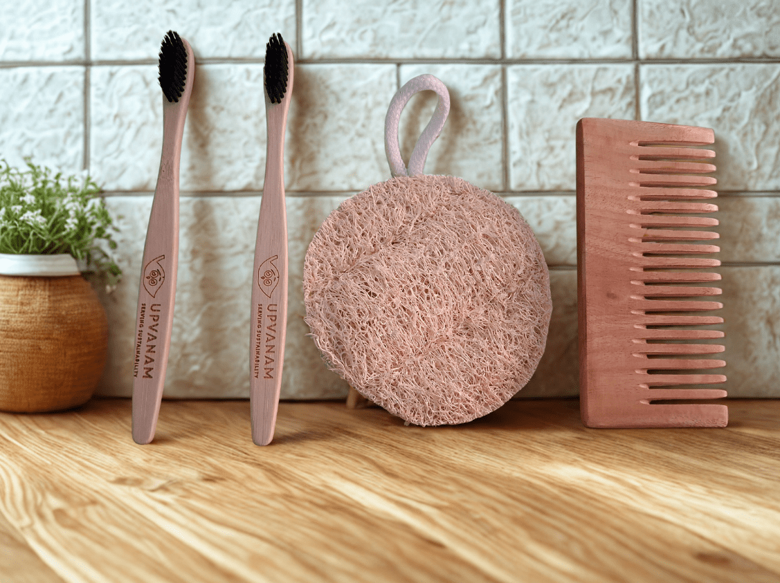 Eco-friendly Combo|Organic Bamboo Toothbrush| Natural Body Loofah | Kachhi Neem Wood Comb| - Near to Nature