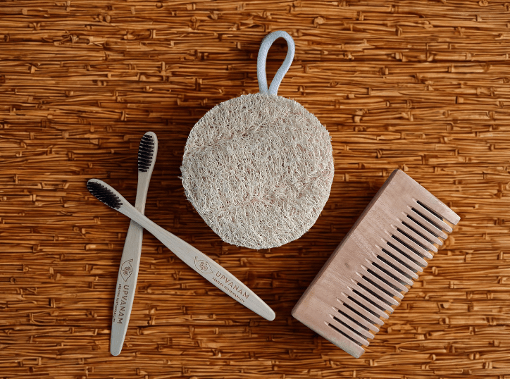 Eco-friendly Combo|Organic Bamboo Toothbrush| Natural Body Loofah | Kachhi Neem Wood Comb| - Near to Nature