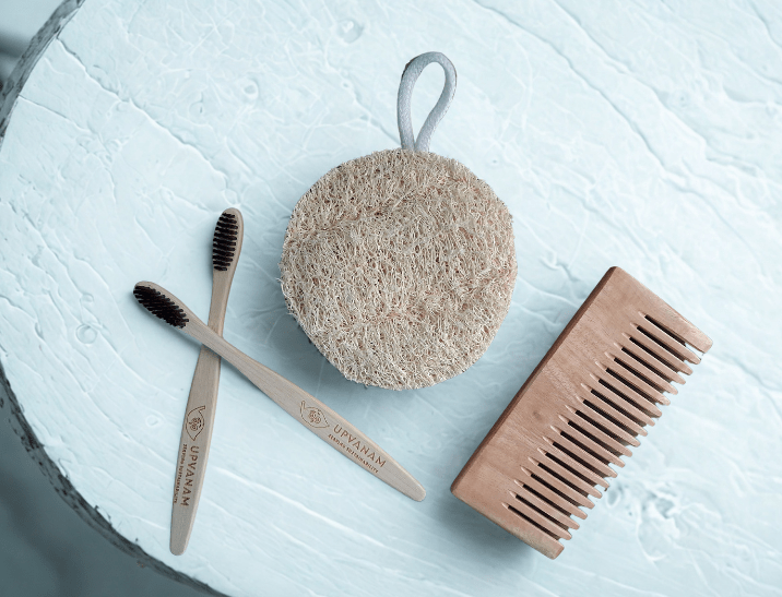 Eco-friendly Combo|Organic Bamboo Toothbrush| Natural Body Loofah | Kachhi Neem Wood Comb| - Near to Nature