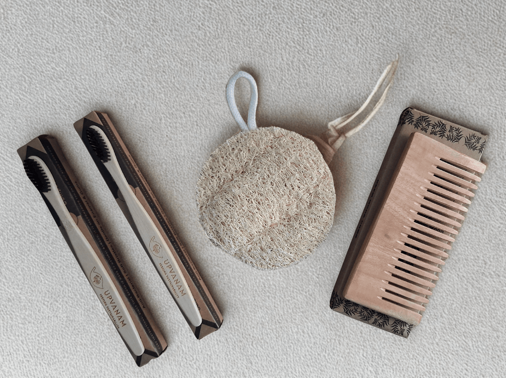 Eco-friendly Combo|Organic Bamboo Toothbrush| Natural Body Loofah | Kachhi Neem Wood Comb| - Near to Nature