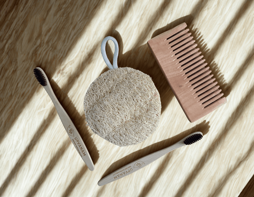 Eco-friendly Combo|Organic Bamboo Toothbrush| Natural Body Loofah | Kachhi Neem Wood Comb| - Near to Nature