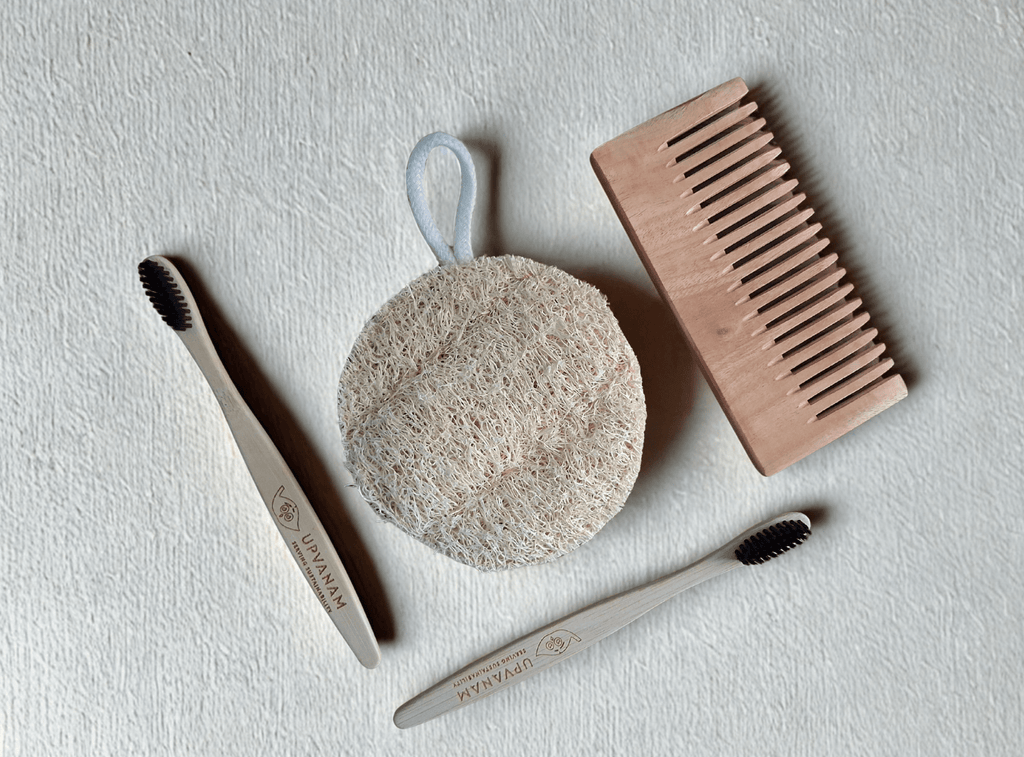 Eco-friendly Combo|Organic Bamboo Toothbrush| Natural Body Loofah | Kachhi Neem Wood Comb| - Near to Nature