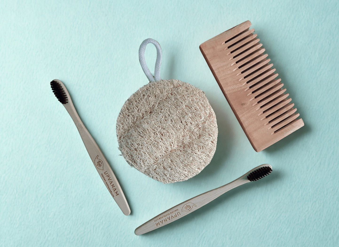 Eco-friendly Combo|Organic Bamboo Toothbrush| Natural Body Loofah | Kachhi Neem Wood Comb| - Near to Nature