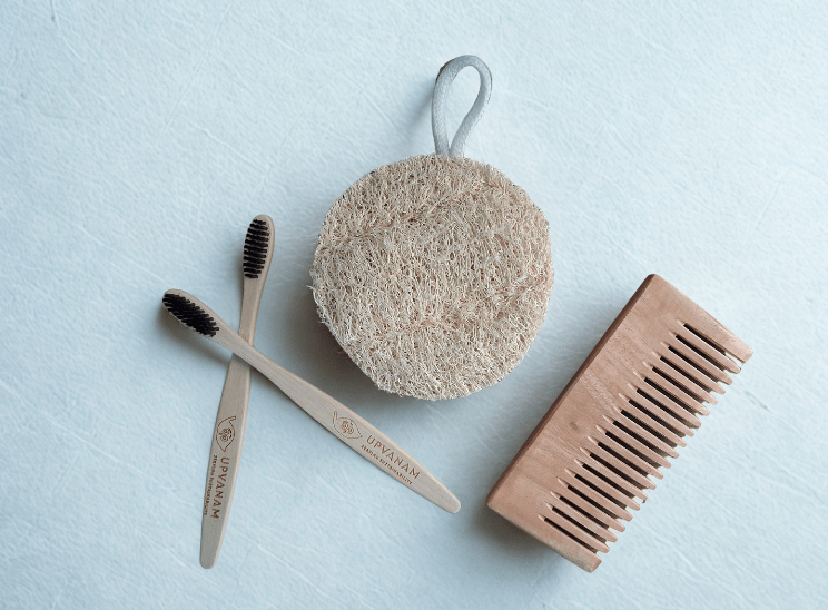 Eco-friendly Combo|Organic Bamboo Toothbrush| Natural Body Loofah | Kachhi Neem Wood Comb| - Near to Nature