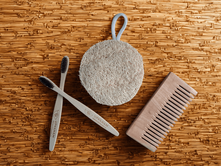 Eco-friendly Combo|Organic Bamboo Toothbrush| Natural Body Loofah | Kachhi Neem Wood Comb| - Near to Nature