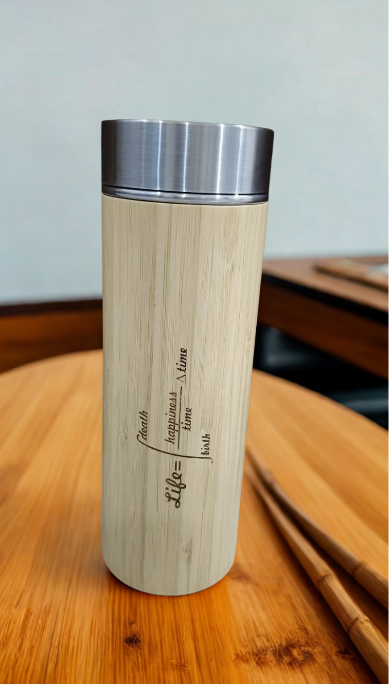 Customized Bamboo Water Bottle | Eco-friendly | BPA free | With strainer | Hot and Cold |450ml | - Near to Nature
